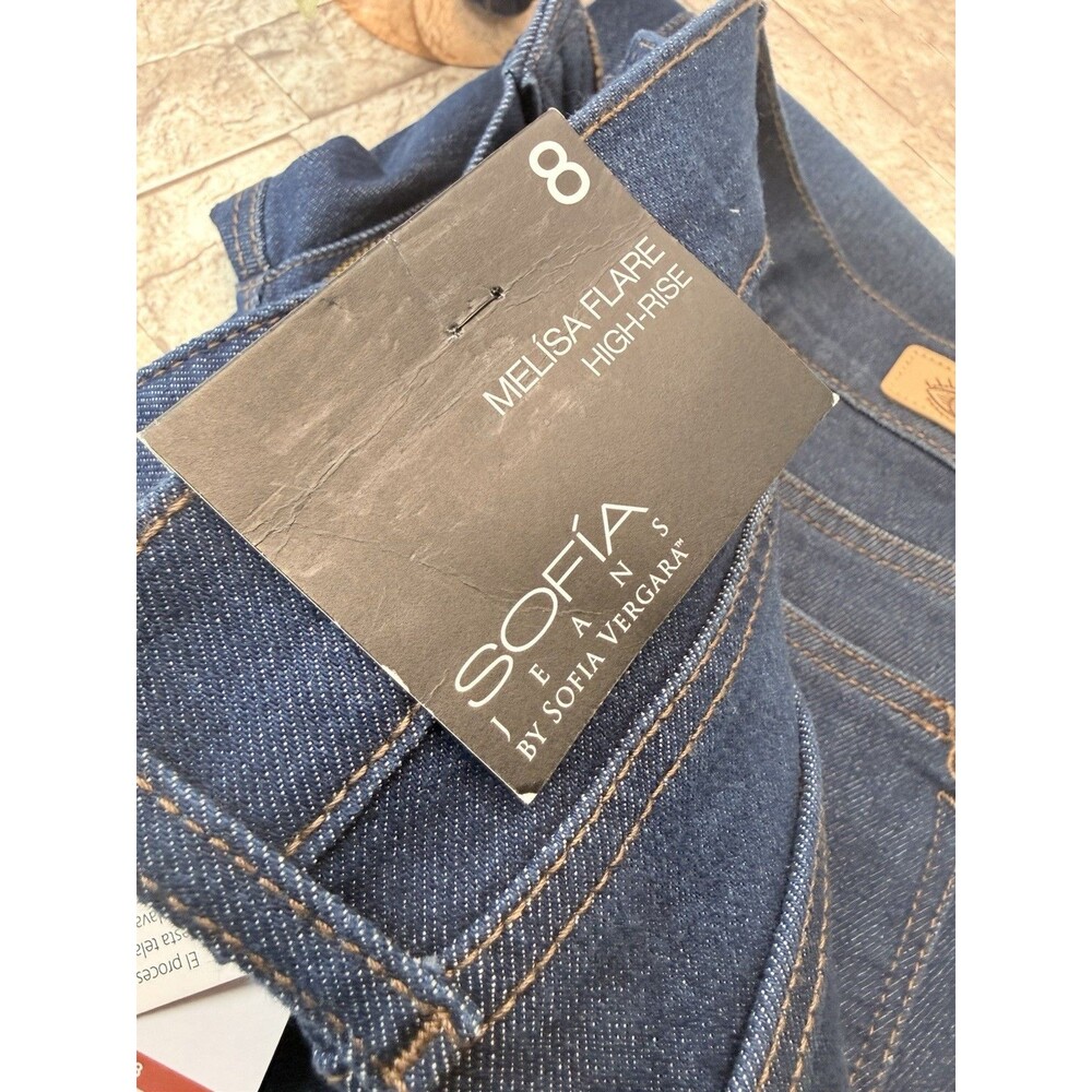 Sofia Jeans by Sofia Vergara High Rise Flare Dark Wash Blue Denim Jeans Size 8 - Picture 13 of 15
